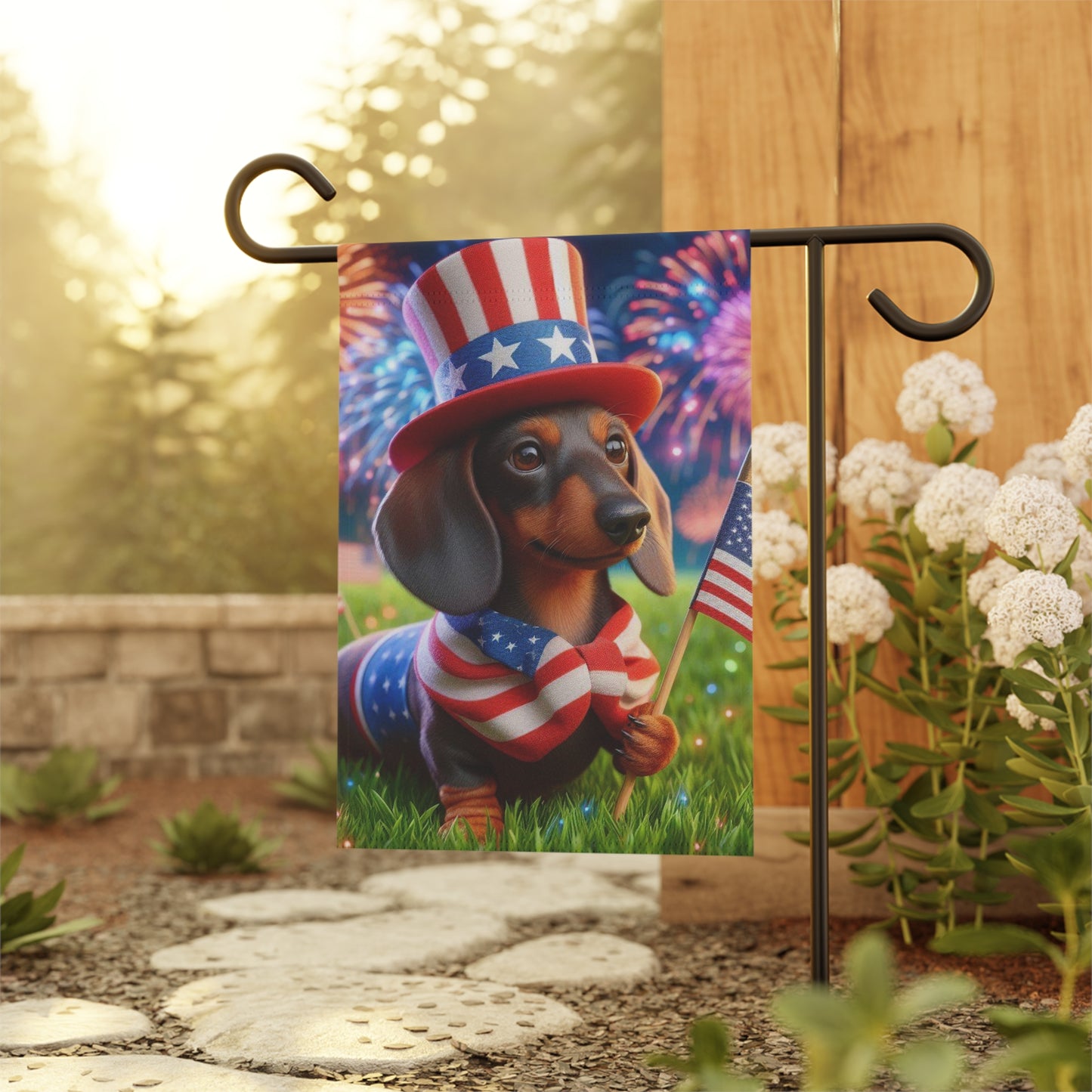 USA Garden Flag Dog Mom Banner Home Decor Dachshund Red Hair