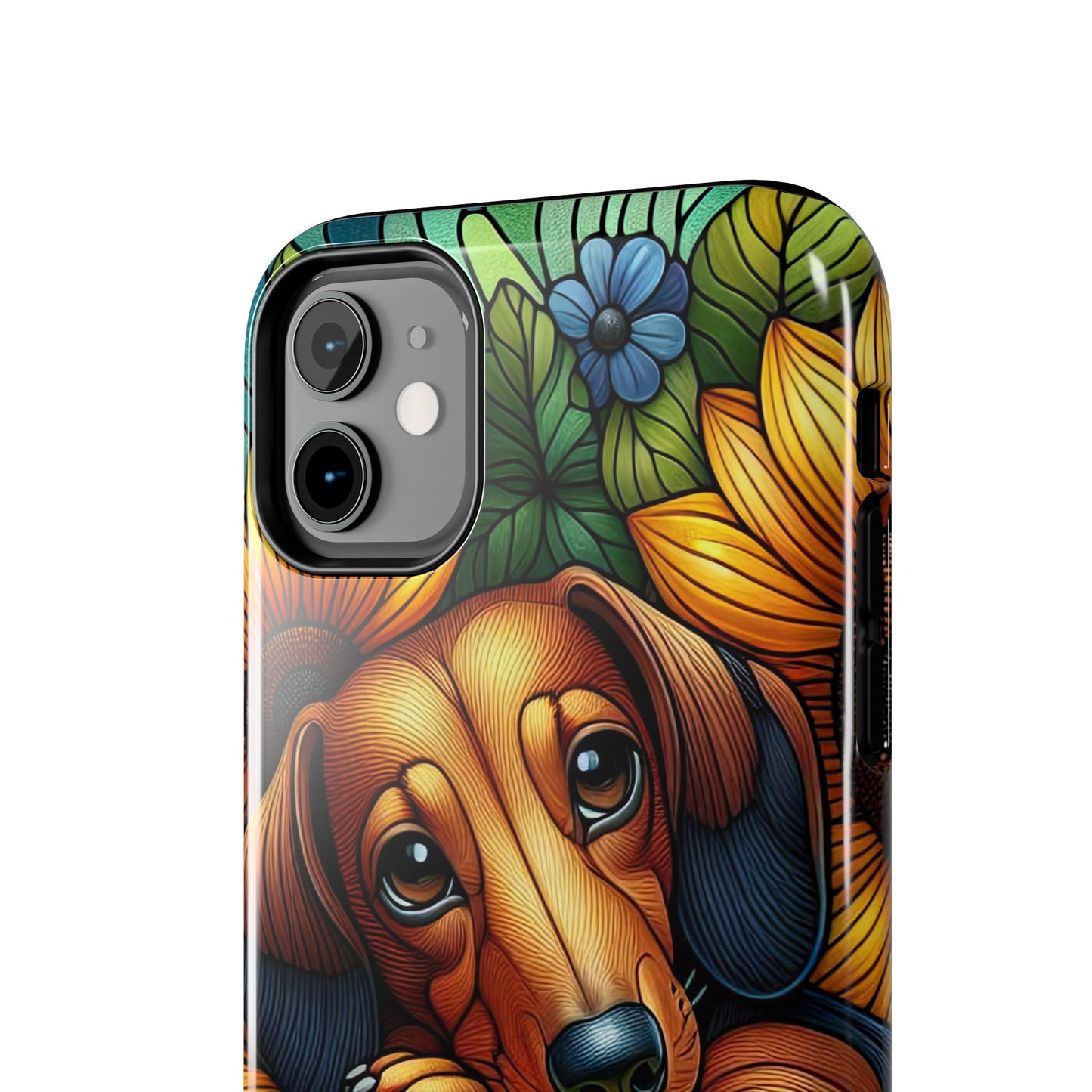 Cute Dachshund Phone Case Dog Lover Gift Tough Phone Cover Doxie Stained Glass