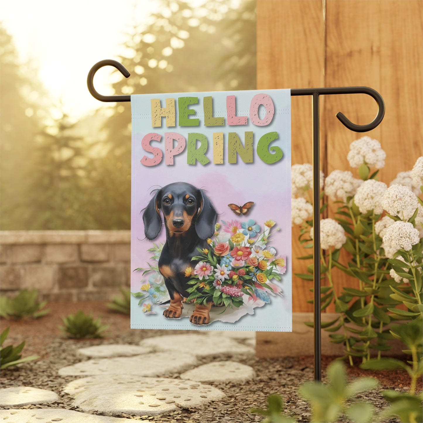 Spring Garden Flag Dog Mom Banner Seasonal Home Decor Dachshund