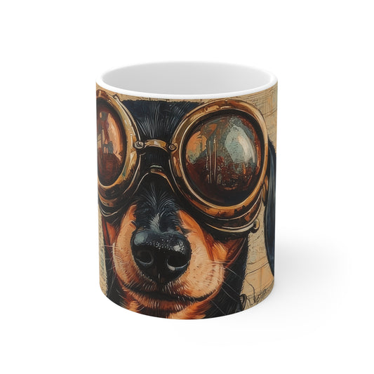 Steam Punk Dachshund Mug Cute Dog Lover Gift, Fun Coffee Cup Weiner Dog