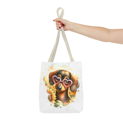 Adorable Red Dachshund Puppy Tote Bag Bright and Cheerful Weiner Sunflowers