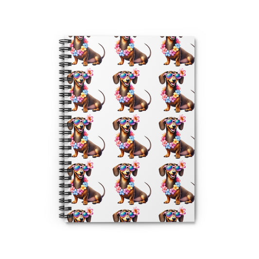 Fun Hawaiian Patterned Dachshund Spiral Notebook Pet Journal, Dog Lover Gift