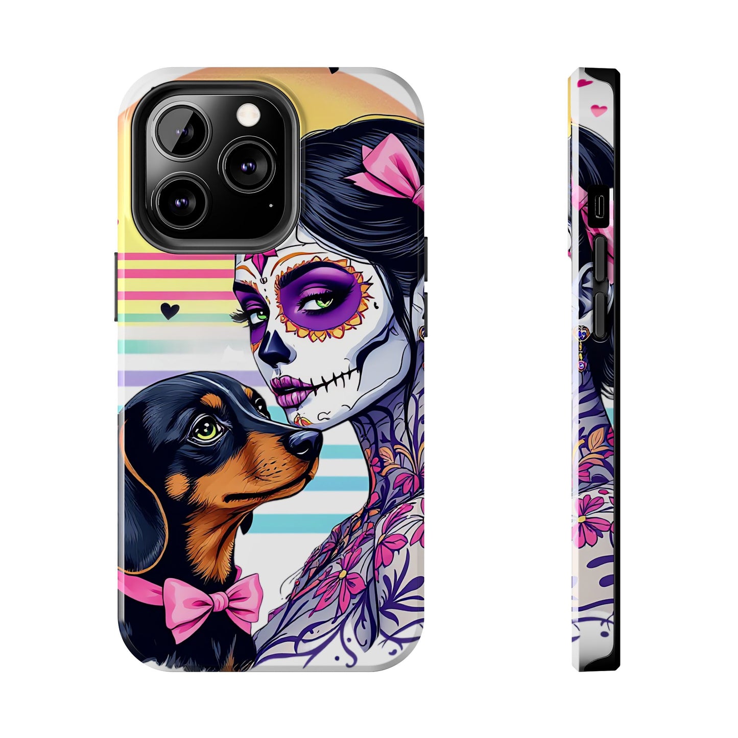 Cute Dachshund Phone Case Dog Lover Gift Tough Phone Cover Doxie Skull