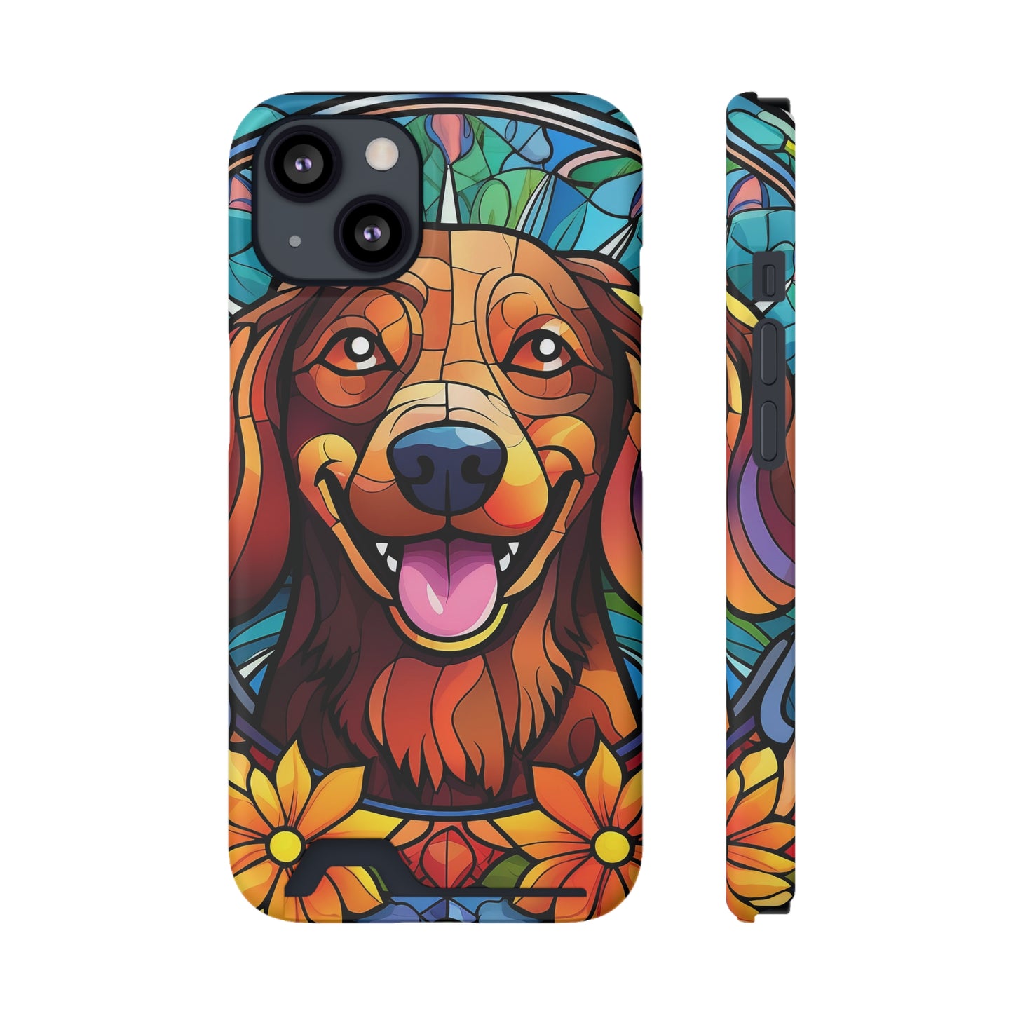 Stained Glass Dachshund Phone Case, Trendy Wallet Case for Dog Lovers, Cute Card Holder Cover