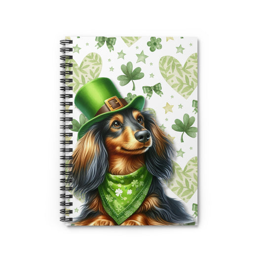 St Patricks Dog Themed Spiral Notebook Perfect for Dog Lovers, Journaling, School Long Hair Dachshund