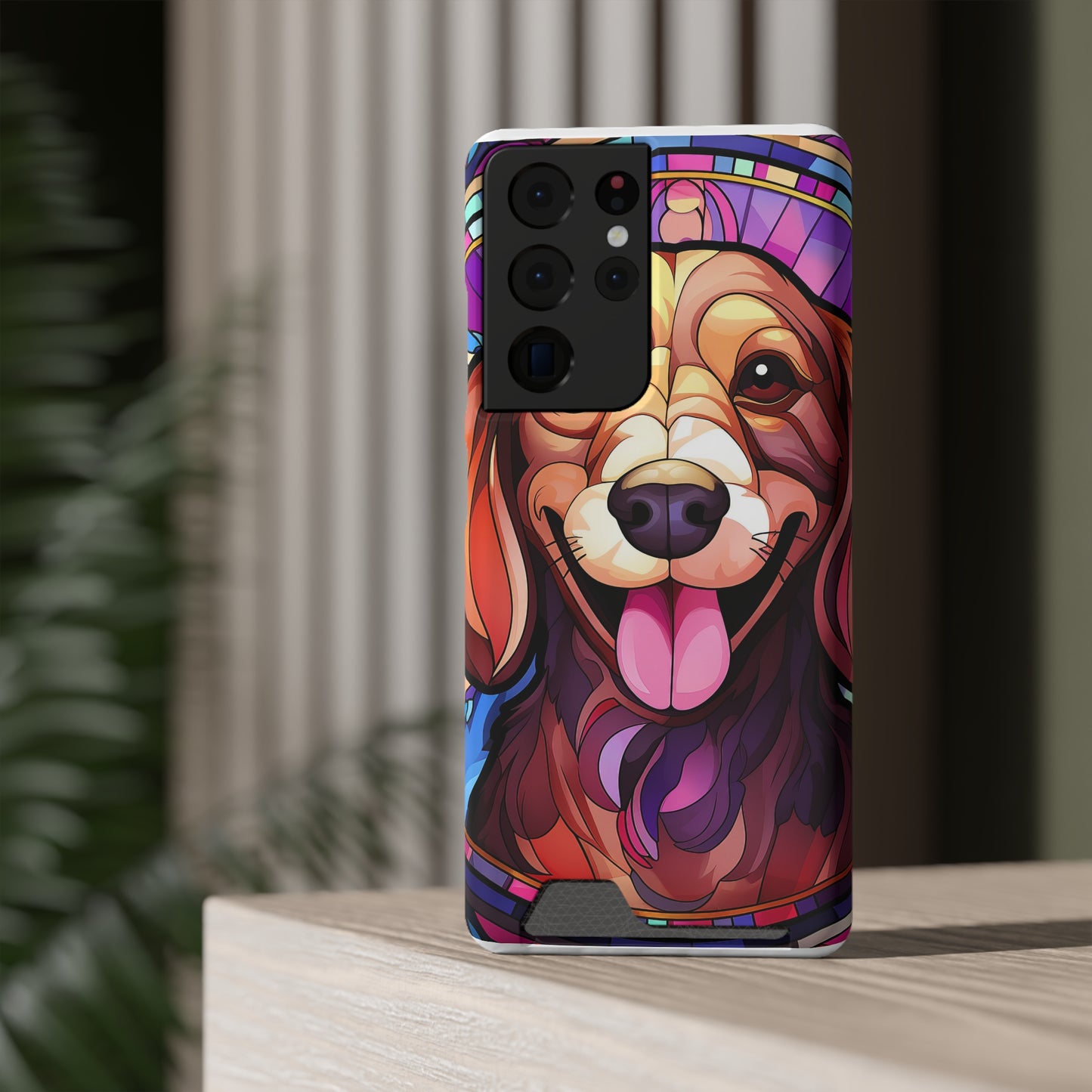 Stained Glass Dachshund Phone Case, Trendy Wallet Case for Dog Lovers, Cute Card Holder Cover