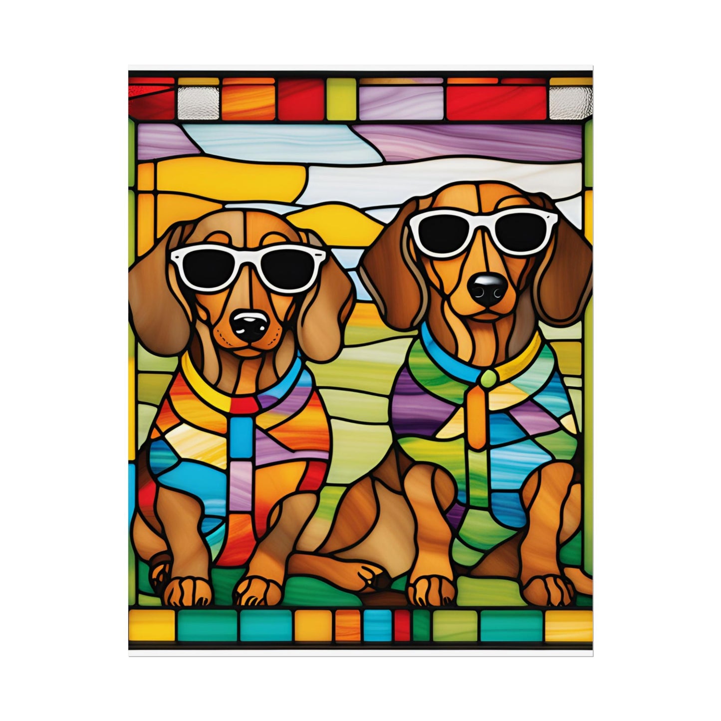 Stained Glass Print Dachshund Poster Dog Wall Art Animal Lover Blacklight Kids Room Decoration