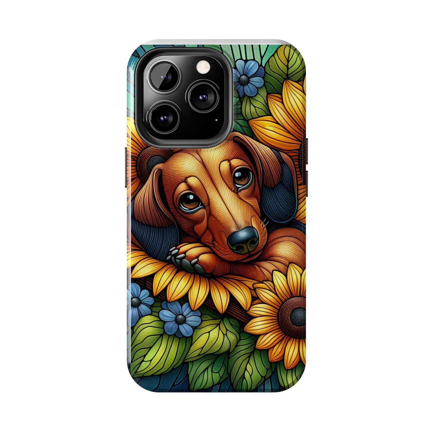 Cute Dachshund Phone Case Dog Lover Gift Tough Phone Cover Doxie Stained Glass