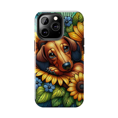 Cute Dachshund Phone Case Dog Lover Gift Tough Phone Cover Doxie Stained Glass