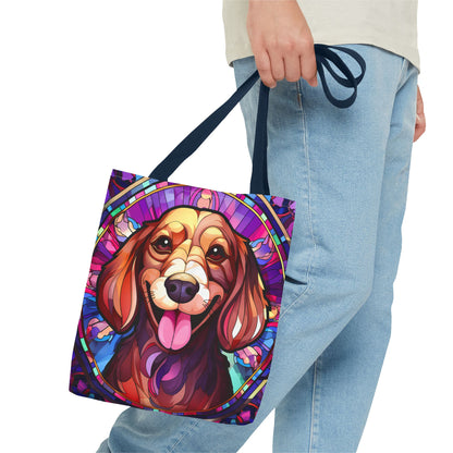 Stained Glass Red Dachshund Puppy Tote Bag Bright and Cheerful Weiner