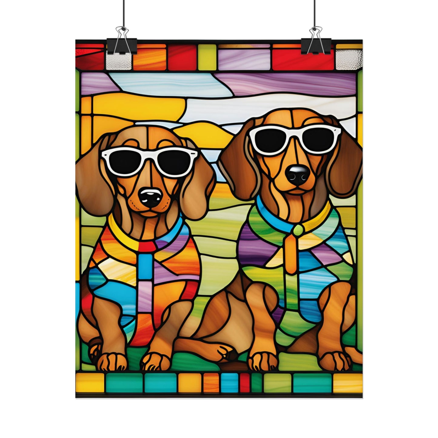Stained Glass Print Dachshund Poster Dog Wall Art Animal Lover Blacklight Kids Room Decoration