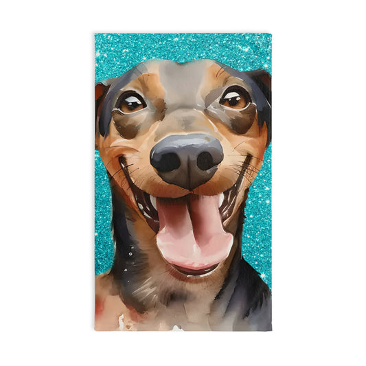 Blue Dachshund Hand Towel, Cute Pet Bathroom Decor, Weiner Dog Tea Towel, Animal Lover Gift