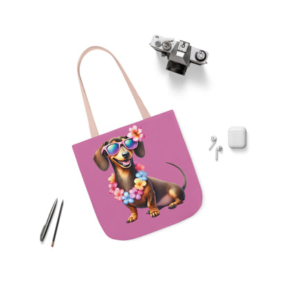 Dog Lover's Canvas Tote Bag - Fun Dachshund Design, Beach, Travel Pet Hawaii Lei