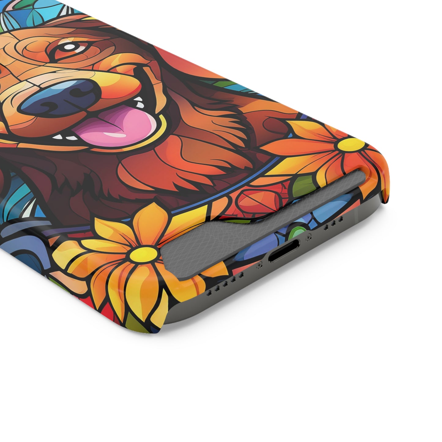 Stained Glass Dachshund Phone Case, Trendy Wallet Case for Dog Lovers, Cute Card Holder Cover