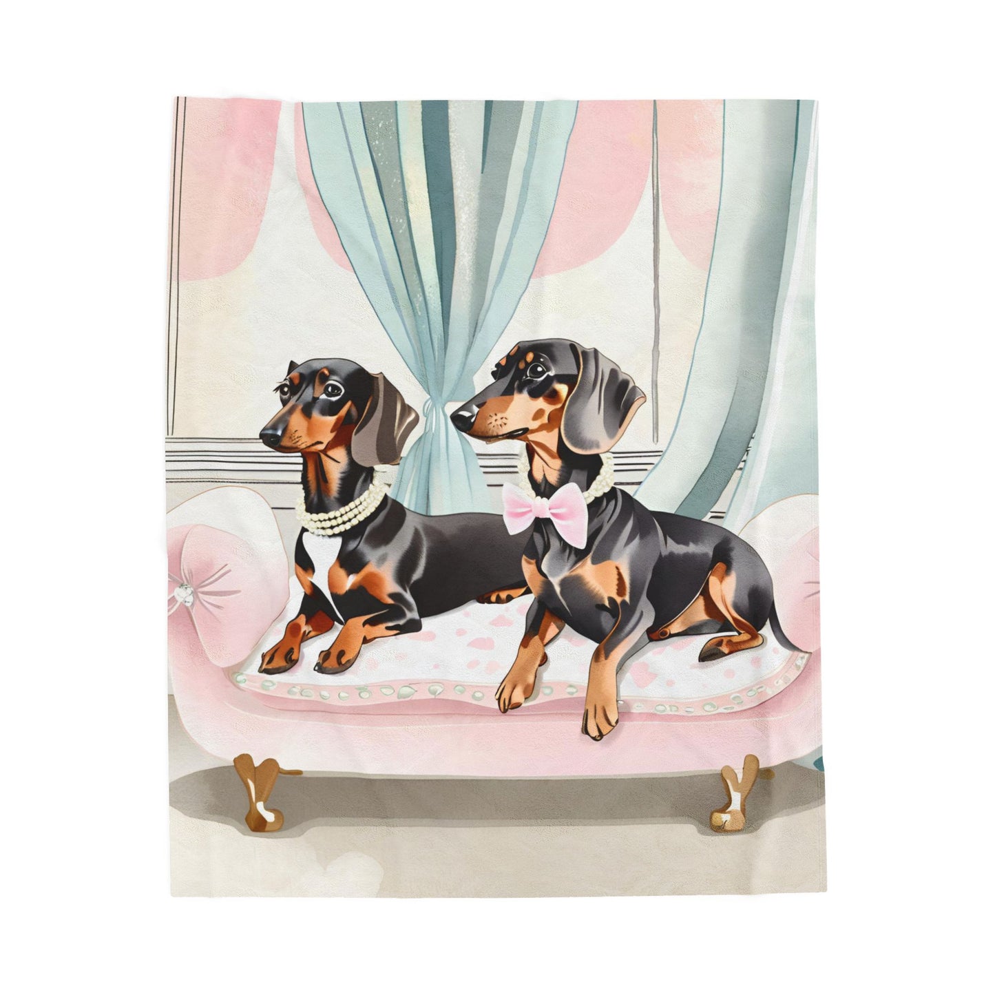 Pastel Springtime Dachshund Blanket, Cozy Throw, Dog Lover Gift, Animal Print Bedding, Weiner Dog