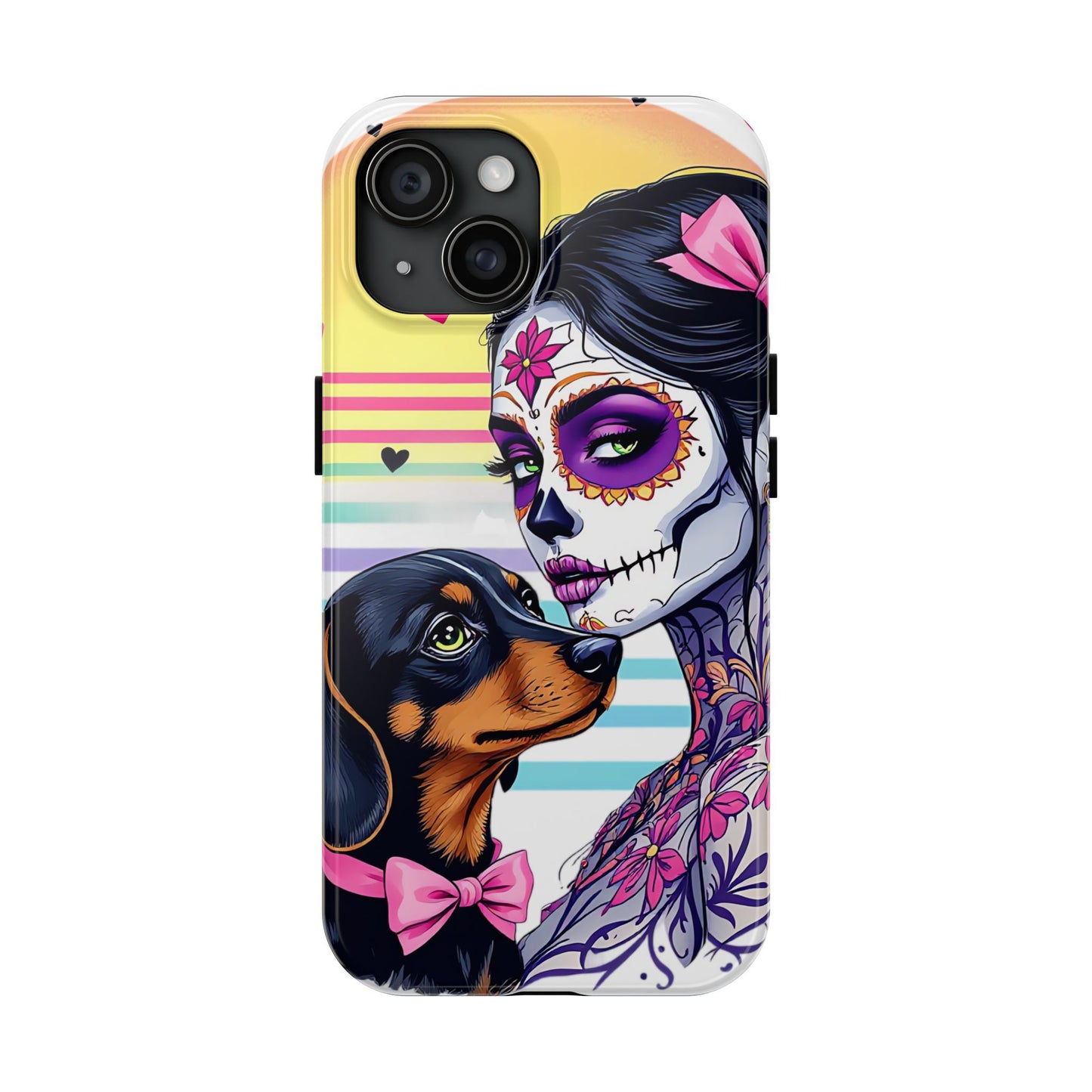 Cute Dachshund Phone Case Dog Lover Gift Tough Phone Cover Doxie Skull