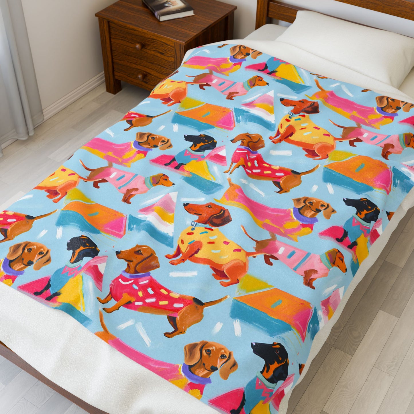 Vibrant Patterned Dachshund Blanket, Cozy Throw, Dog Lover Gift, Animal Print Bedding, Weiner Dog