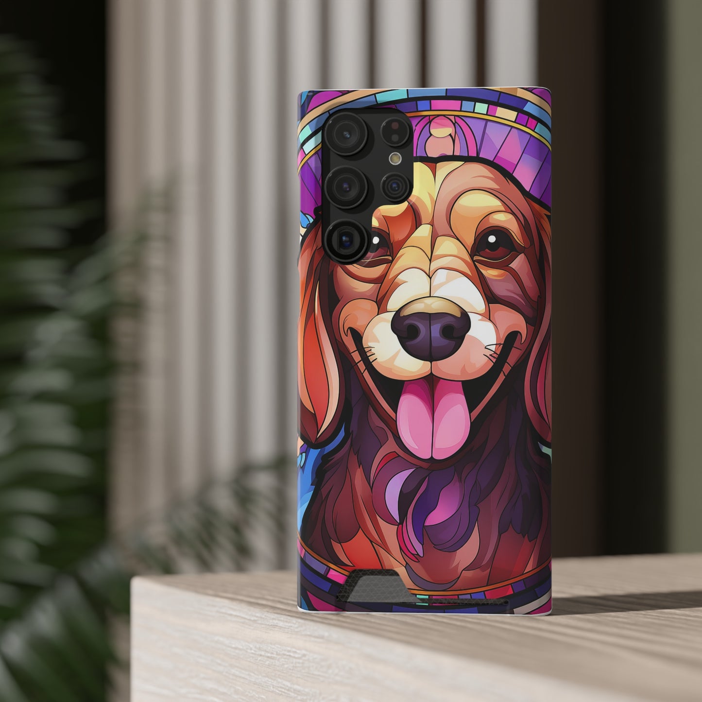 Stained Glass Dachshund Phone Case, Trendy Wallet Case for Dog Lovers, Cute Card Holder Cover