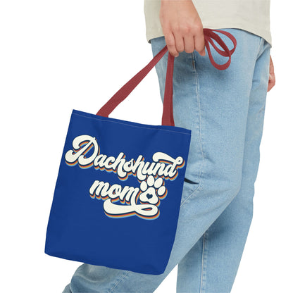 Navy Blue Dachshund Puppy Tote Bag Bright and Cheerful Weiner Doxie