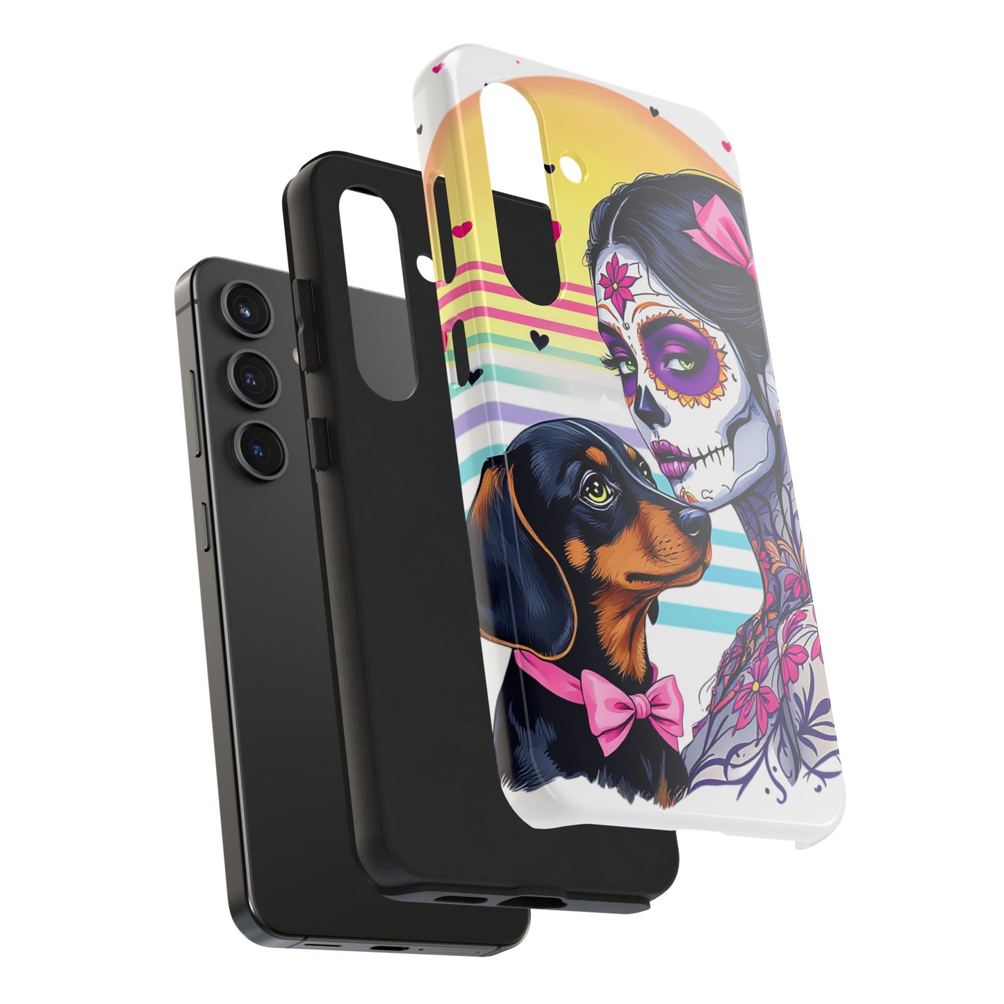 Cute Dachshund Phone Case Dog Lover Gift Tough Phone Cover Doxie Skull