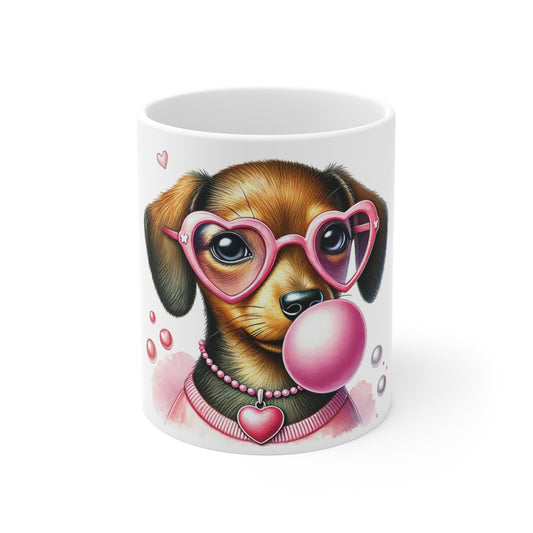 Pink Dachshund Mug Cute Dog Lover Gift, Fun Coffee Cup Weiner Dog