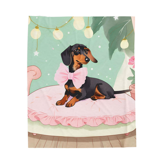 Fancy Pastel Springtime Dachshund Blanket, Cozy Throw, Dog Lover Gift, Animal Print Bedding, Weiner Dog Coquette