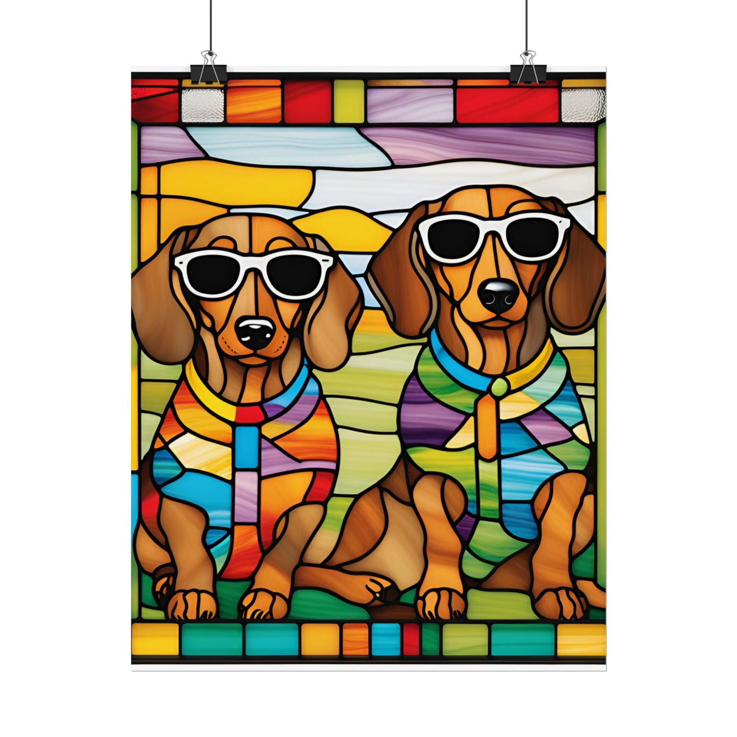 Stained Glass Print Dachshund Poster Dog Wall Art Animal Lover Blacklight Kids Room Decoration