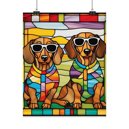 Stained Glass Print Dachshund Poster Dog Wall Art Animal Lover Blacklight Kids Room Decoration