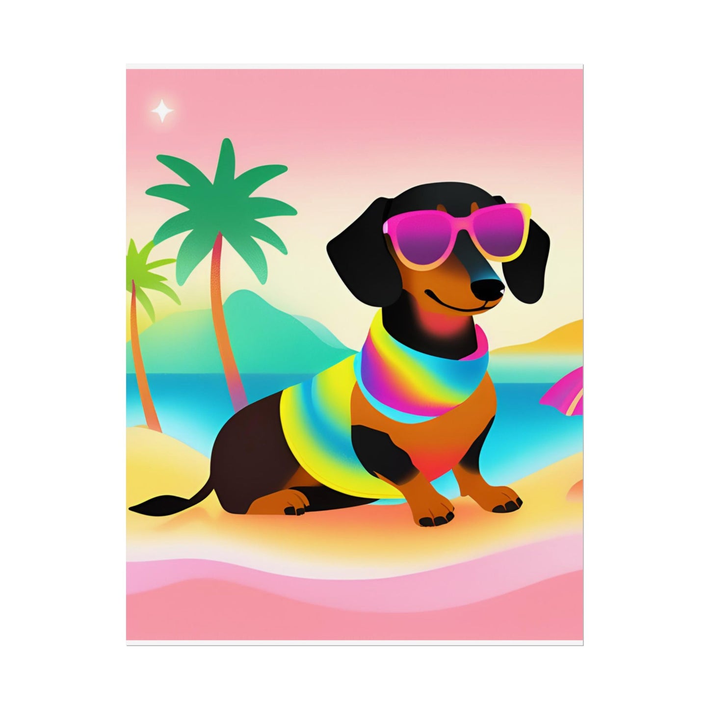 Neon Dachshund Poster Dog Wall Art Animal Lover Kids Room Decoration Girls Weiner Dog