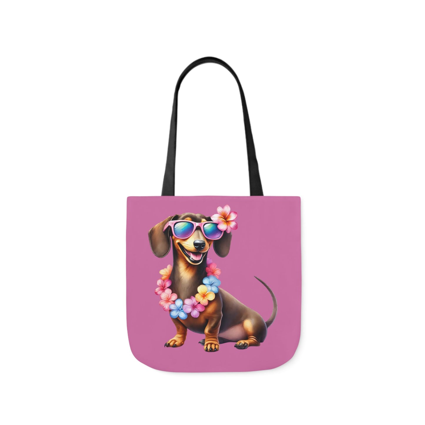Dog Lover's Canvas Tote Bag - Fun Dachshund Design, Beach, Travel Pet Hawaii Lei