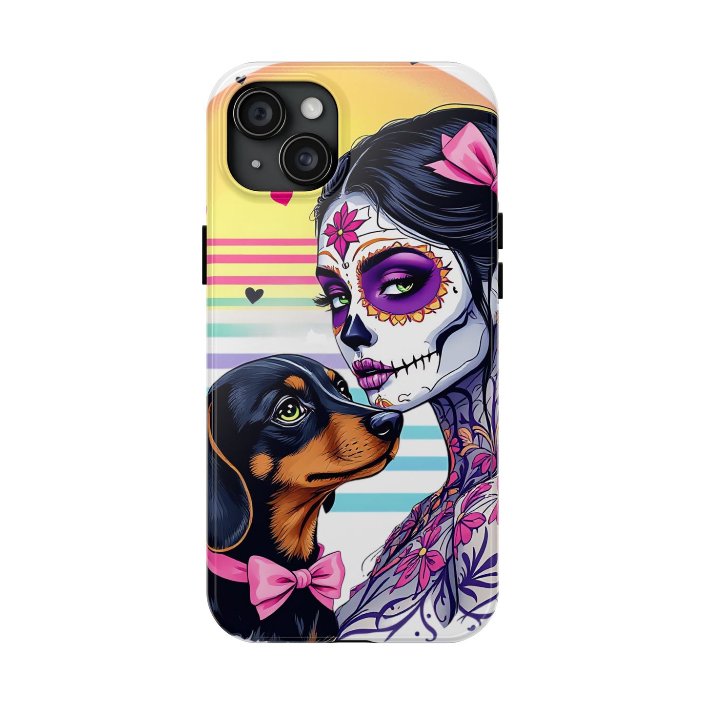 Cute Dachshund Phone Case Dog Lover Gift Tough Phone Cover Doxie Skull