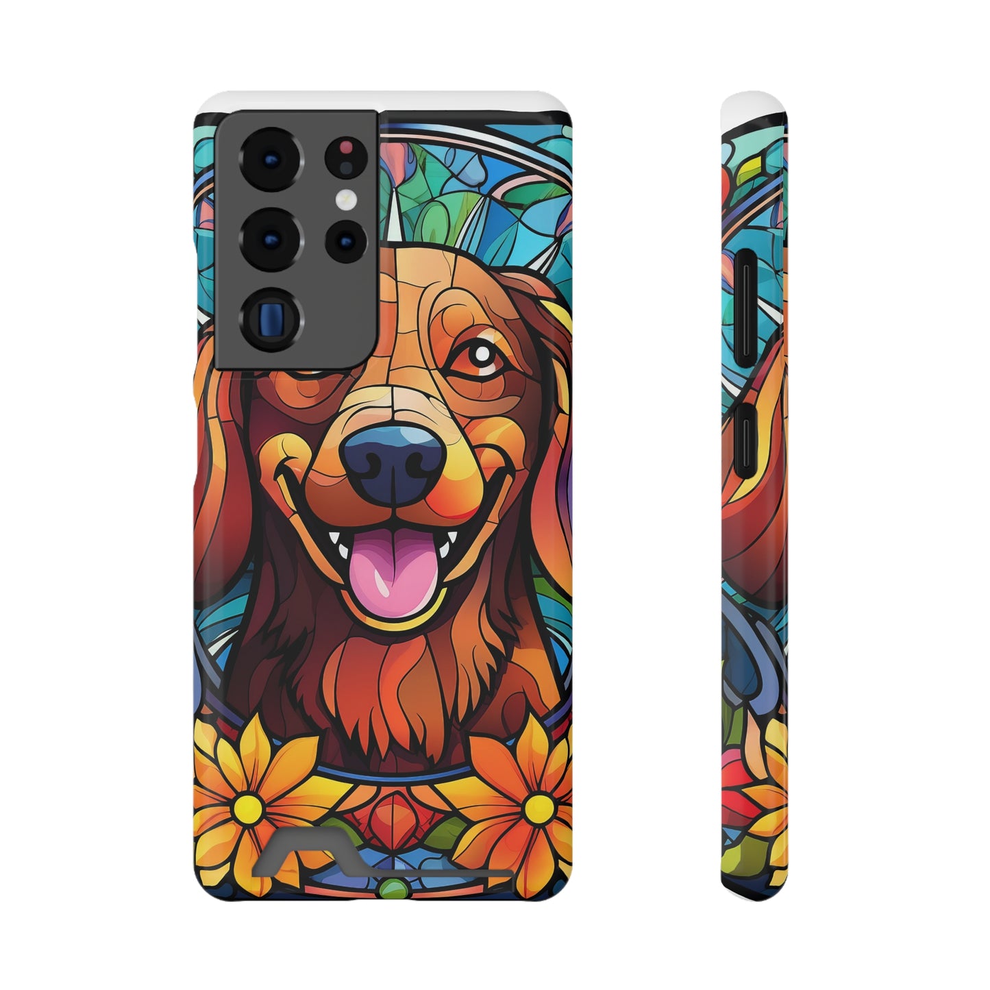 Stained Glass Dachshund Phone Case, Trendy Wallet Case for Dog Lovers, Cute Card Holder Cover