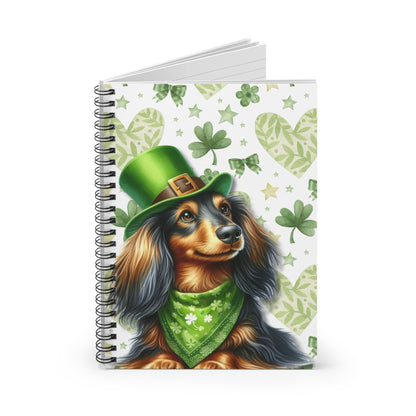 St Patricks Dog Themed Spiral Notebook Perfect for Dog Lovers, Journaling, School Long Hair Dachshund