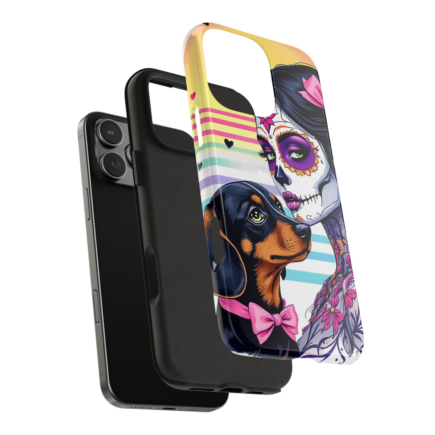 Cute Dachshund Phone Case Dog Lover Gift Tough Phone Cover Doxie Skull