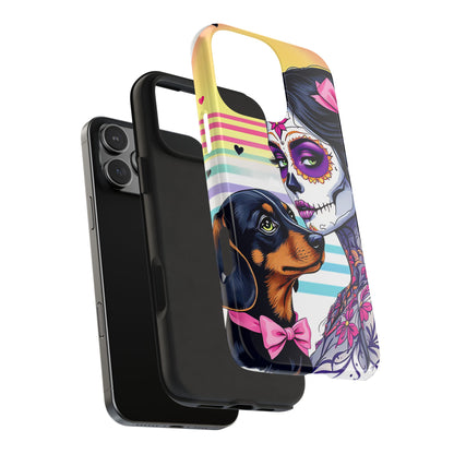 Cute Dachshund Phone Case Dog Lover Gift Tough Phone Cover Doxie Skull