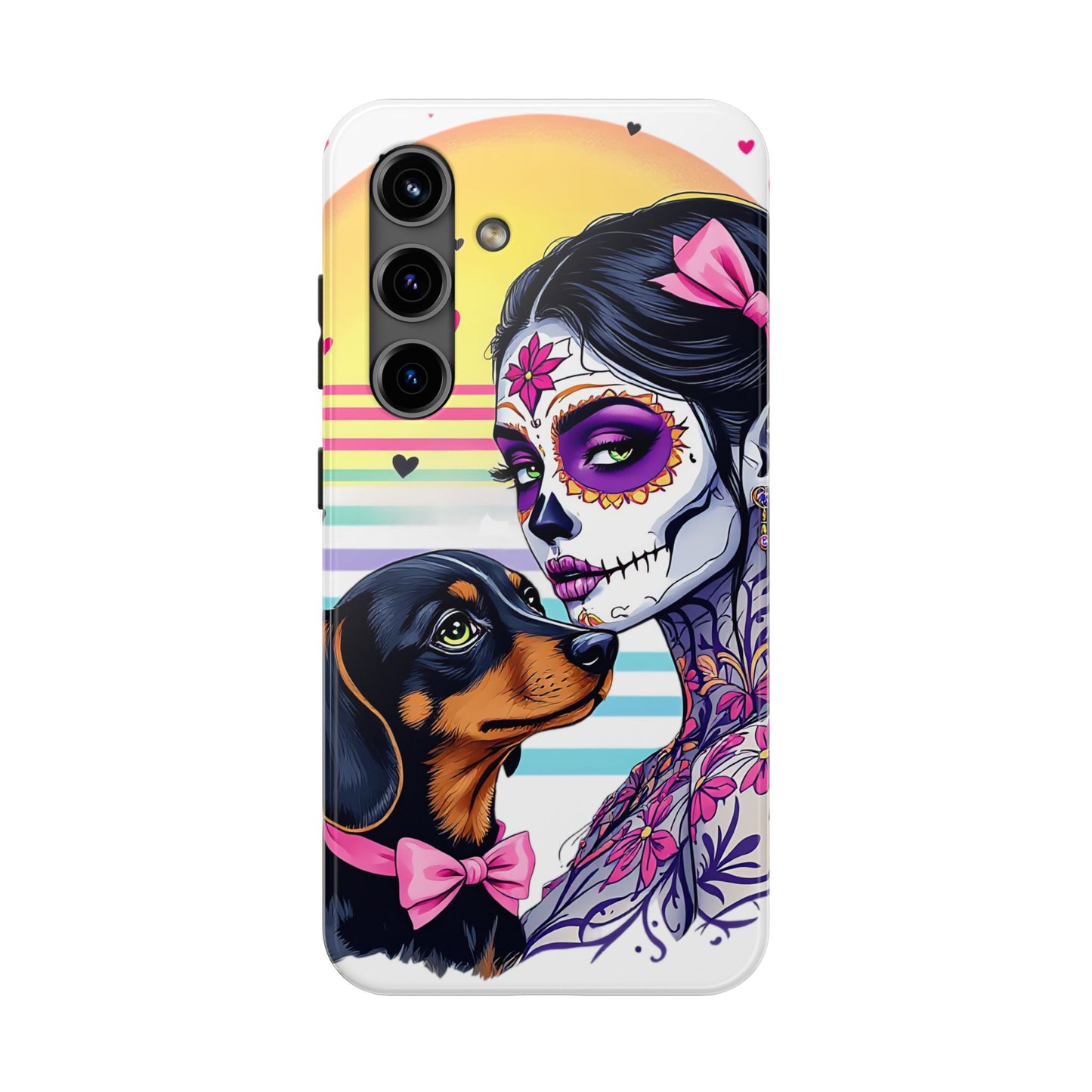Cute Dachshund Phone Case Dog Lover Gift Tough Phone Cover Doxie Skull