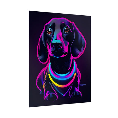 Neon Dachshund Poster Dog Wall Art Print, Animal Lover Blacklight Kids Room Decoration