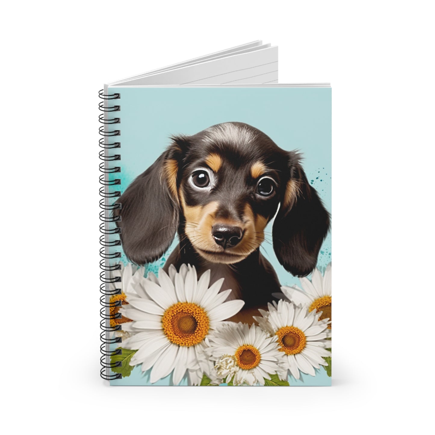 Puppy Dachshund Spiral Notebook - Ruled Line, Cute Dog Journal, Pet Lover Notepad, Lined Writing Pad Black and Tan Doxie Mom
