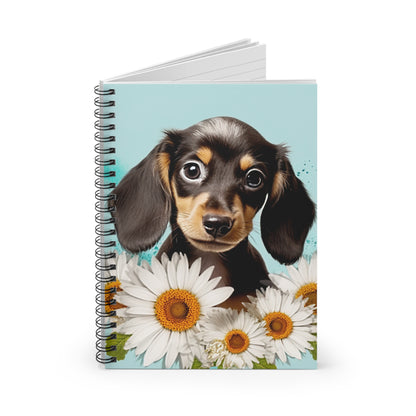 Puppy Dachshund Spiral Notebook - Ruled Line, Cute Dog Journal, Pet Lover Notepad, Lined Writing Pad Black and Tan Doxie Mom