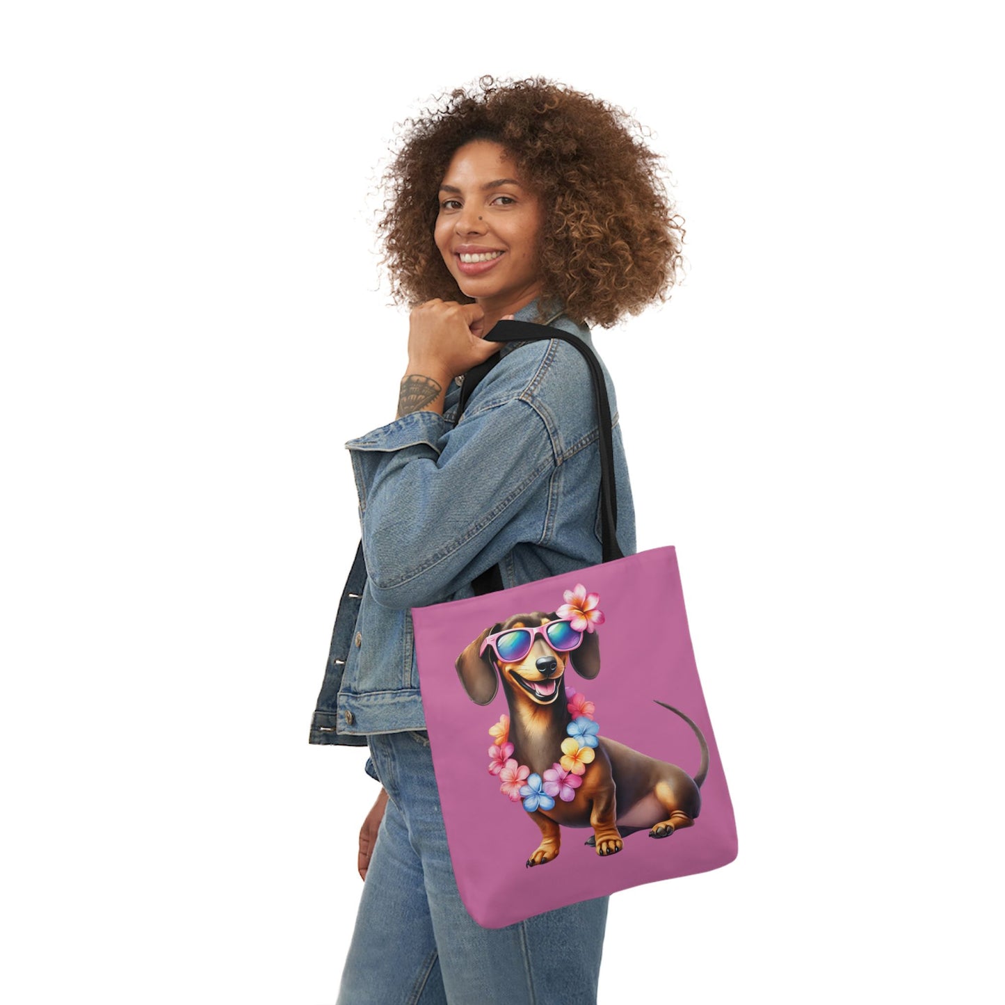 Dog Lover's Canvas Tote Bag - Fun Dachshund Design, Beach, Travel Pet Hawaii Lei