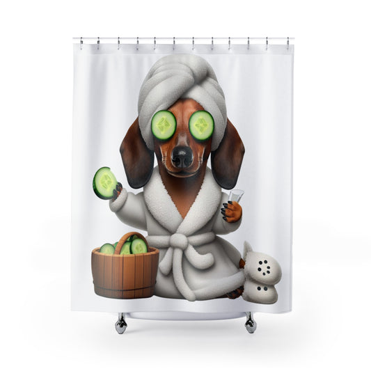 Funny and Cozy Pup Vibes: Just Chillin' in My Bathrobe Shower Curtains Dachshund Weiner God