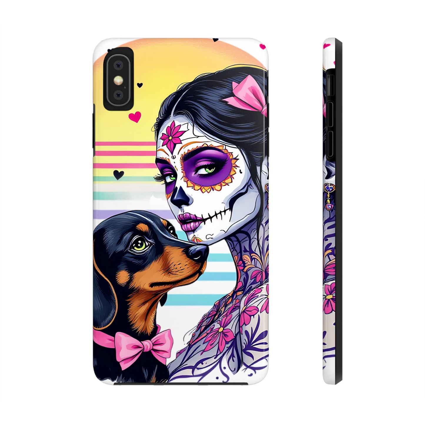Cute Dachshund Phone Case Dog Lover Gift Tough Phone Cover Doxie Skull
