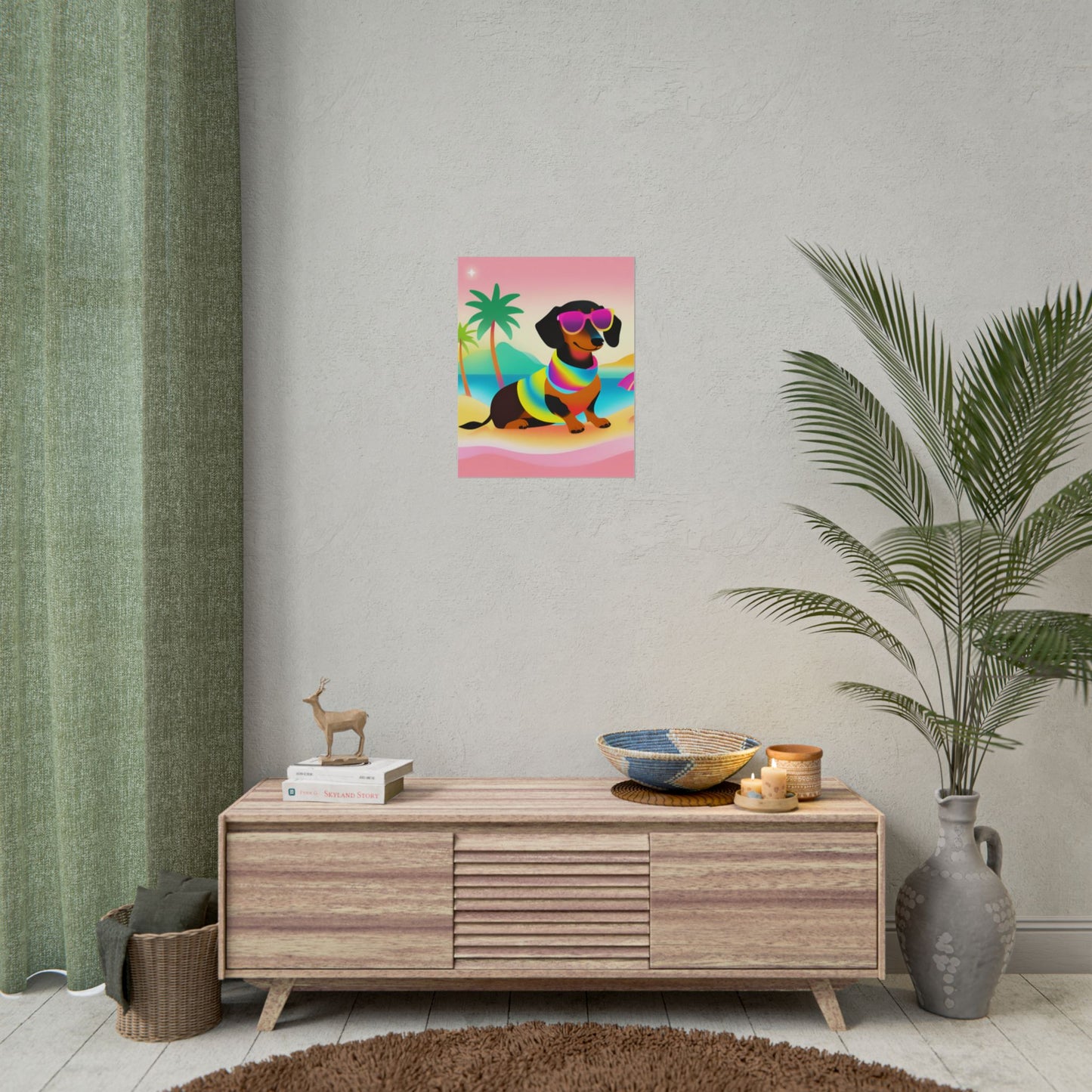Neon Dachshund Poster Dog Wall Art Animal Lover Kids Room Decoration Girls Weiner Dog