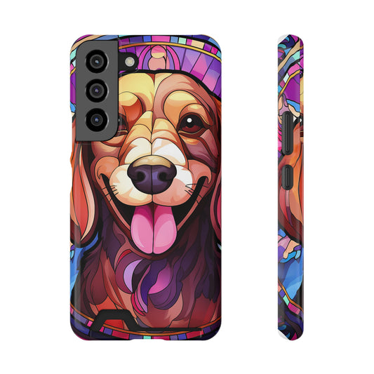 Stained Glass Dachshund Phone Case, Trendy Wallet Case for Dog Lovers, Cute Card Holder Cover