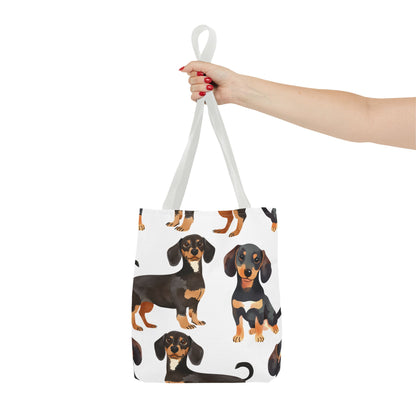 Black and Tan Dachshund Puppy Tote Bag Bright and Cheerful Weiner Doxie Patterned