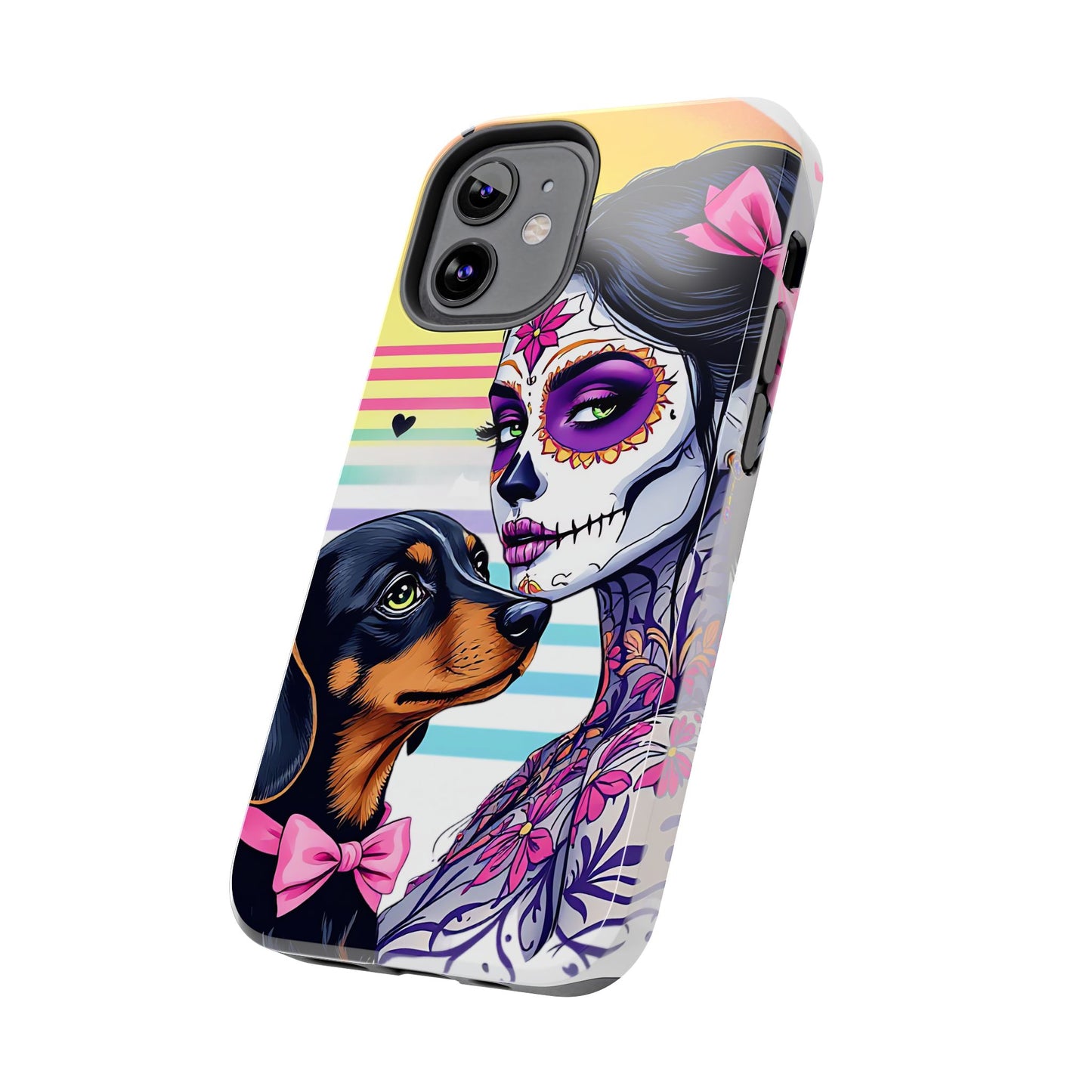 Cute Dachshund Phone Case Dog Lover Gift Tough Phone Cover Doxie Skull