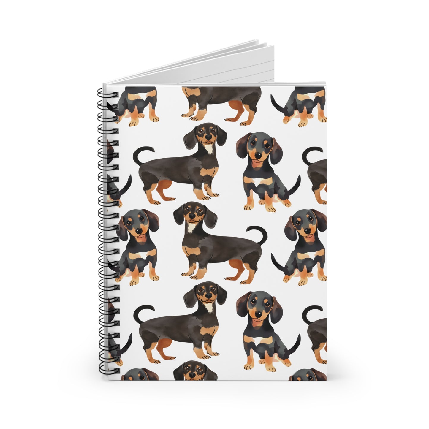 Dachshund Spiral Notebook - Ruled Line, Cute Dog Journal, Pet Lover Notepad, Lined Writing Pad Black and Tan Doxie Mom