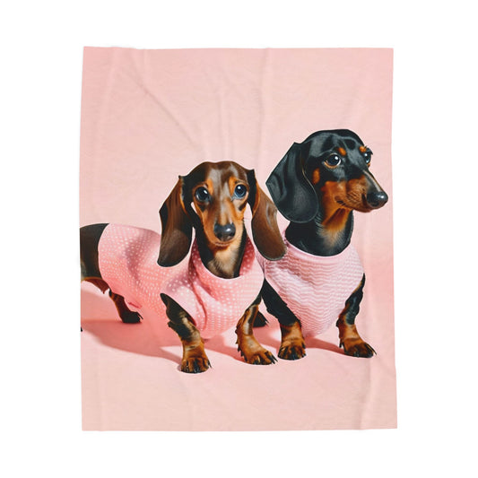 Fancy Pink Springtime Dachshund Blanket, Cozy Throw, Dog Lover Gift, Animal Print Bedding, Weiner Dog Coquette