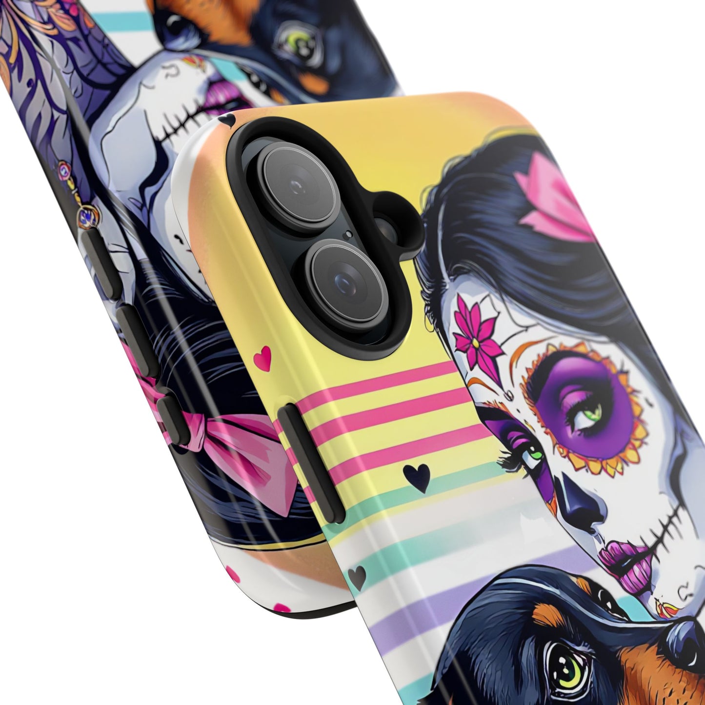 Cute Dachshund Phone Case Dog Lover Gift Tough Phone Cover Doxie Skull