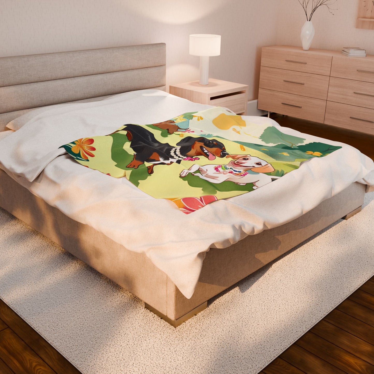 Springtime Dachshund Blanket, Cozy Throw, Dog Lover Gift, Animal Print Bedding, Weiner Dog